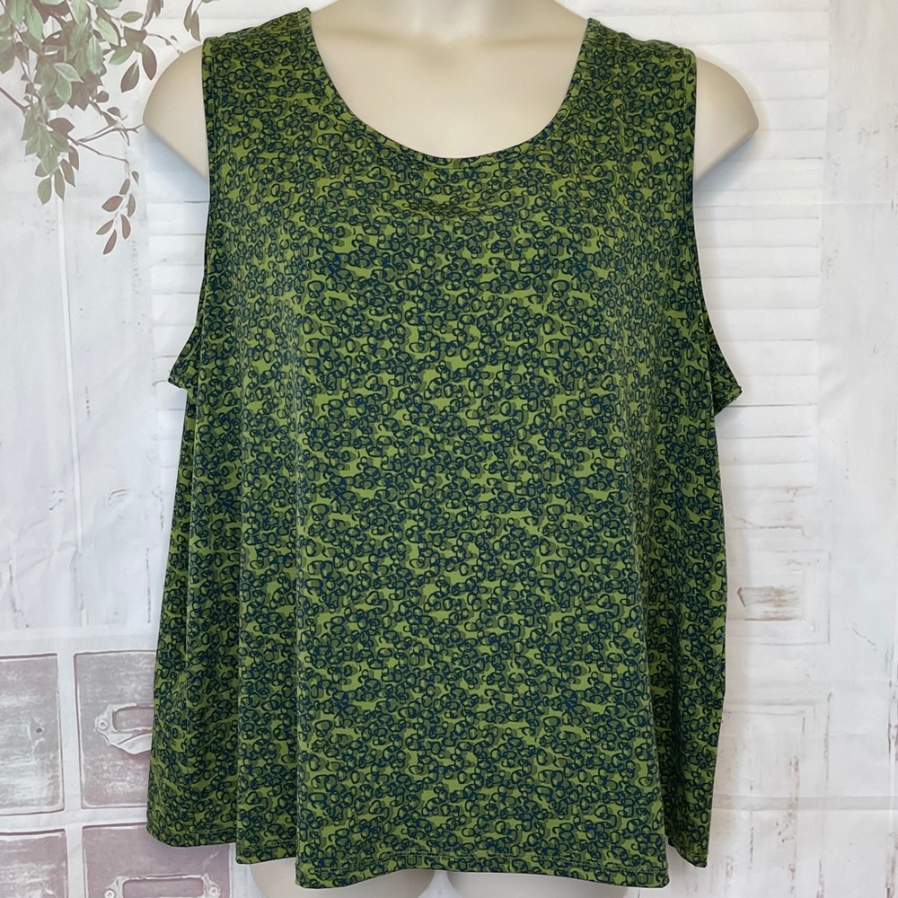 Soft by Avenue Womens Green Abstract Layered Stretch Tank Top Plus Sz. 26 28